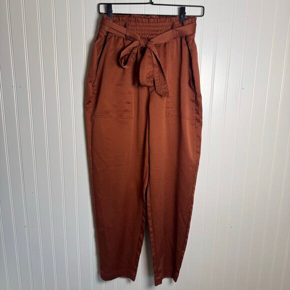 Abercrombie & Fitch Pants - Abercrombie & Fitch Paperbag High-Waist Pull-On Satin Pants Rust Orange Womens L